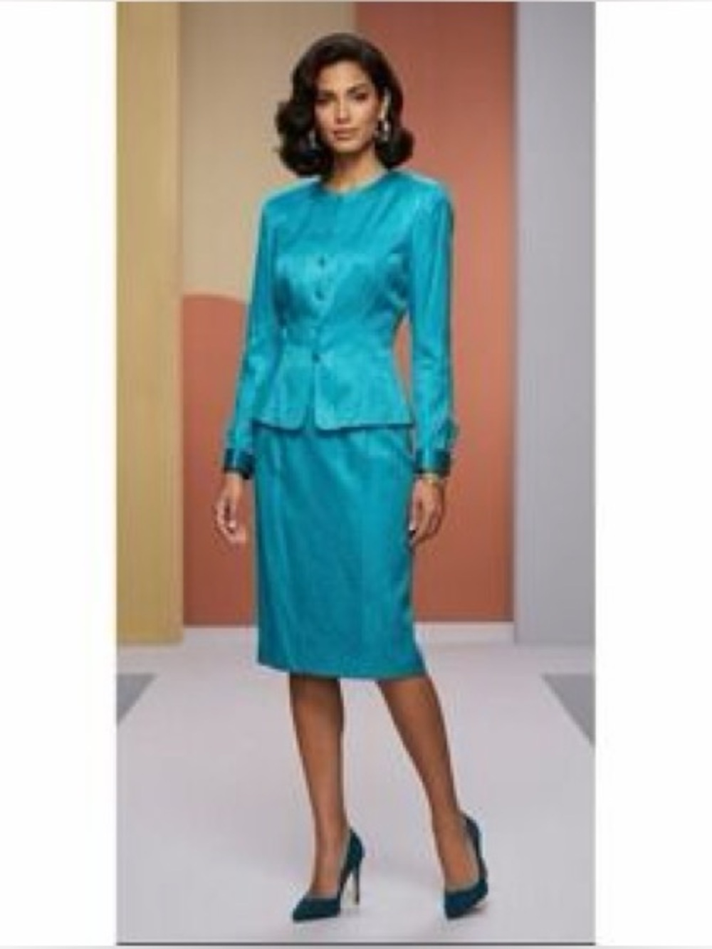 NWOT Adrianna Papell Silk vintage shirt matching set structured blazer Teal 10
